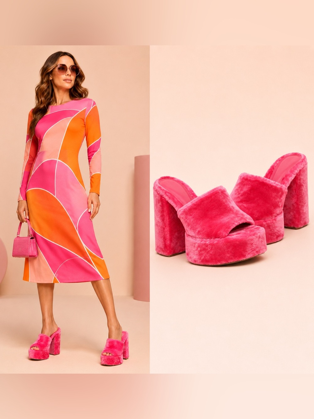 Ravina Perfectly Pink Short Faux Fur Platform Sandals Lulus D’Amelio NEW 9.5/10